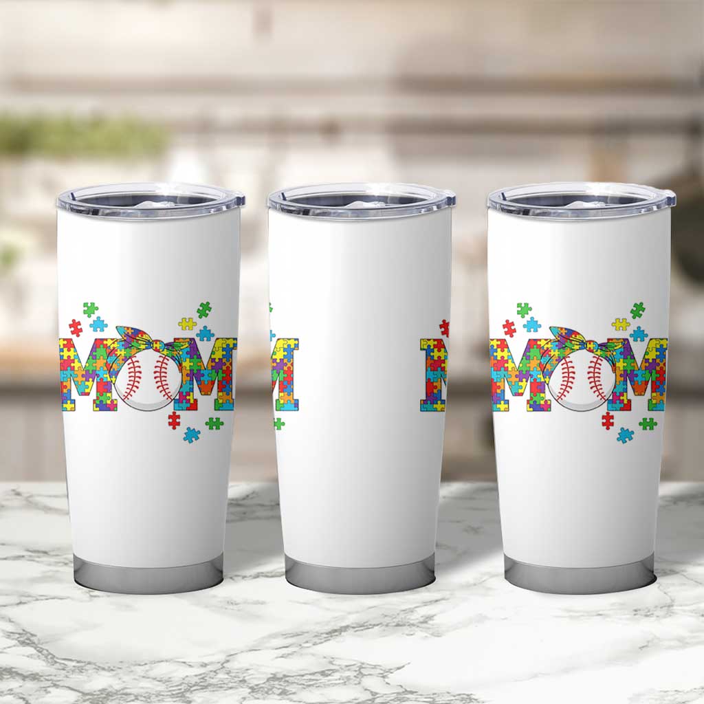 Autism Acceptance Baseball Mom Tumbler Cup Proud Mom Inclusive Support Graphic