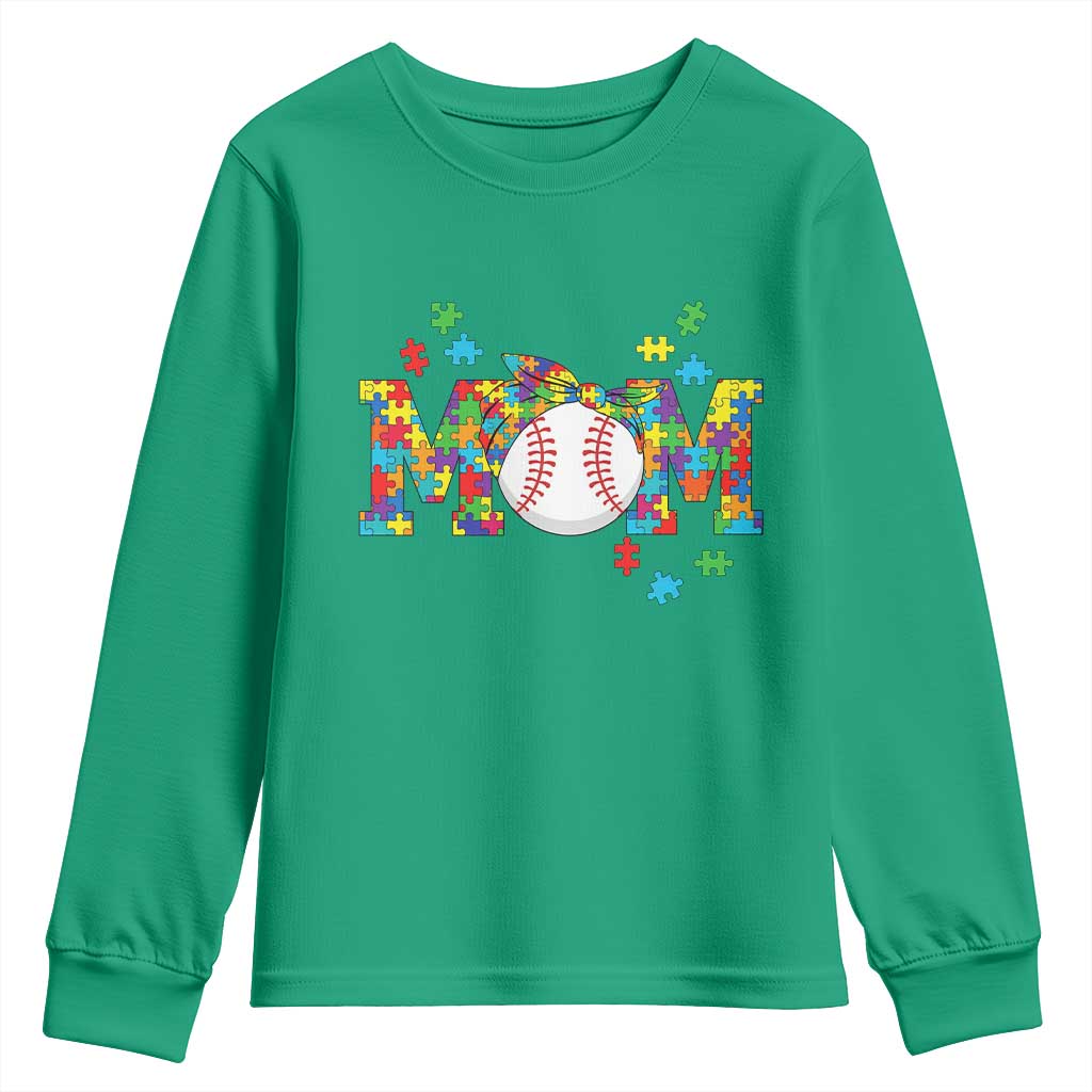 Autism Acceptance Baseball Mom Youth Sweatshirt Proud Mom Inclusive Support Graphic