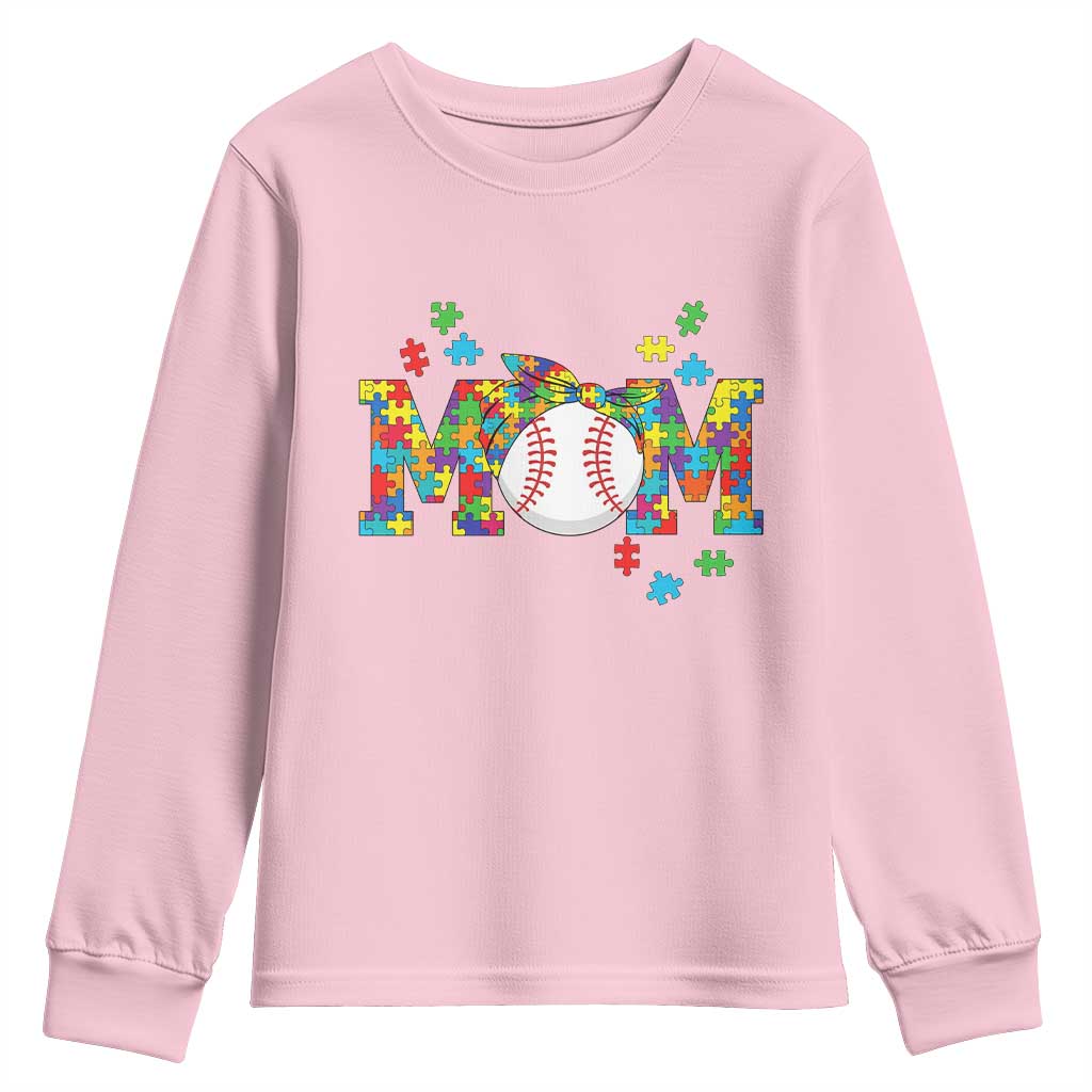 Autism Acceptance Baseball Mom Youth Sweatshirt Proud Mom Inclusive Support Graphic