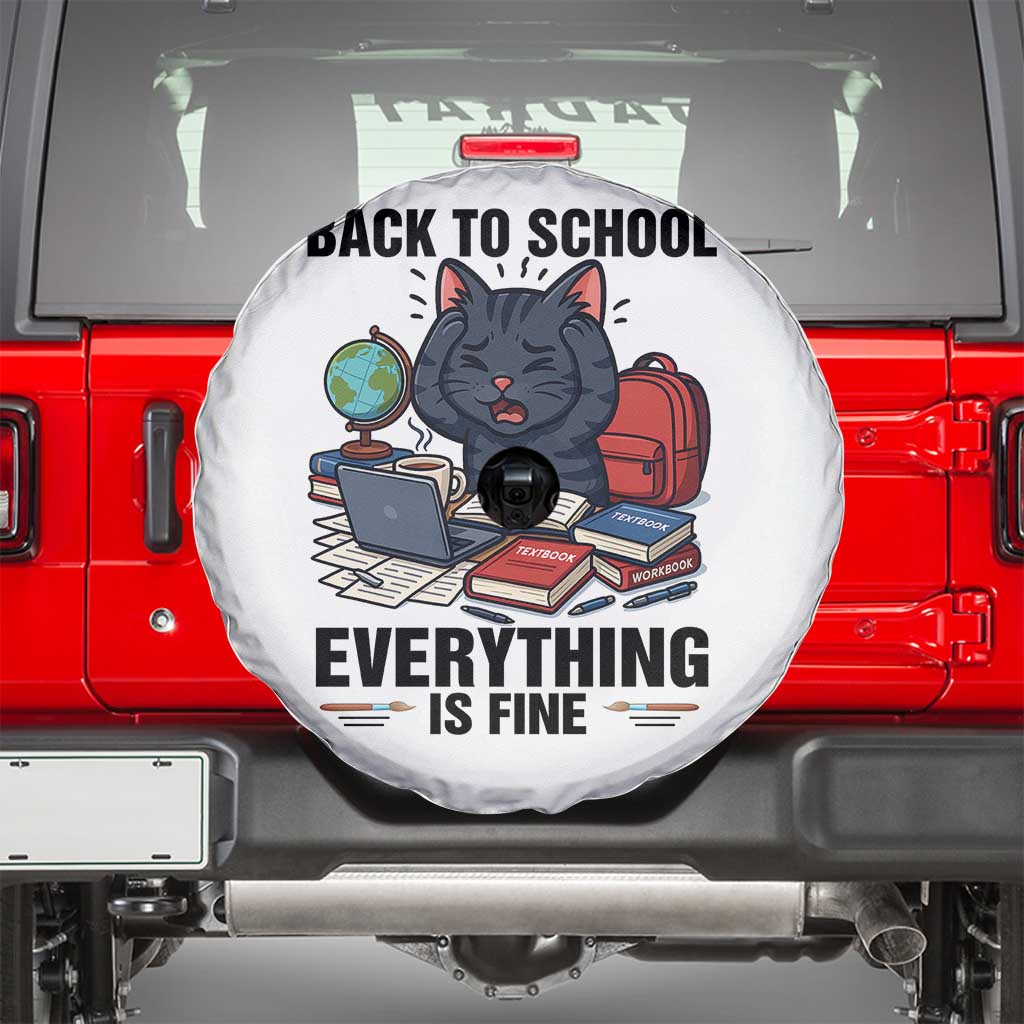 Funny Black Cat Spare Tire Cover Back To School Everything Is Fine - Wonder Print Shop