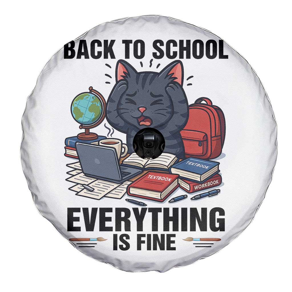 Funny Black Cat Spare Tire Cover Back To School Everything Is Fine - Wonder Print Shop