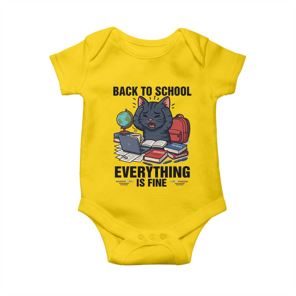 Funny Black Cat Baby Onesie Back To School Everything Is Fine - Wonder Print Shop