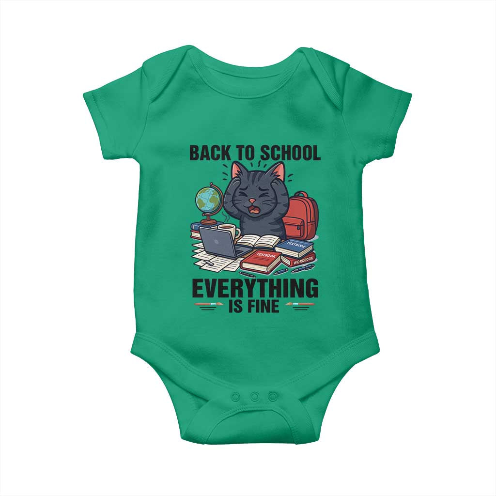 Funny Black Cat Baby Onesie Back To School Everything Is Fine - Wonder Print Shop