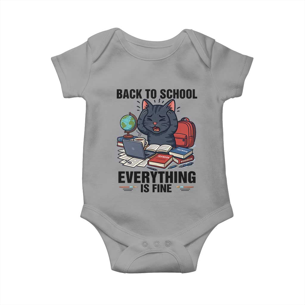 Funny Black Cat Baby Onesie Back To School Everything Is Fine - Wonder Print Shop