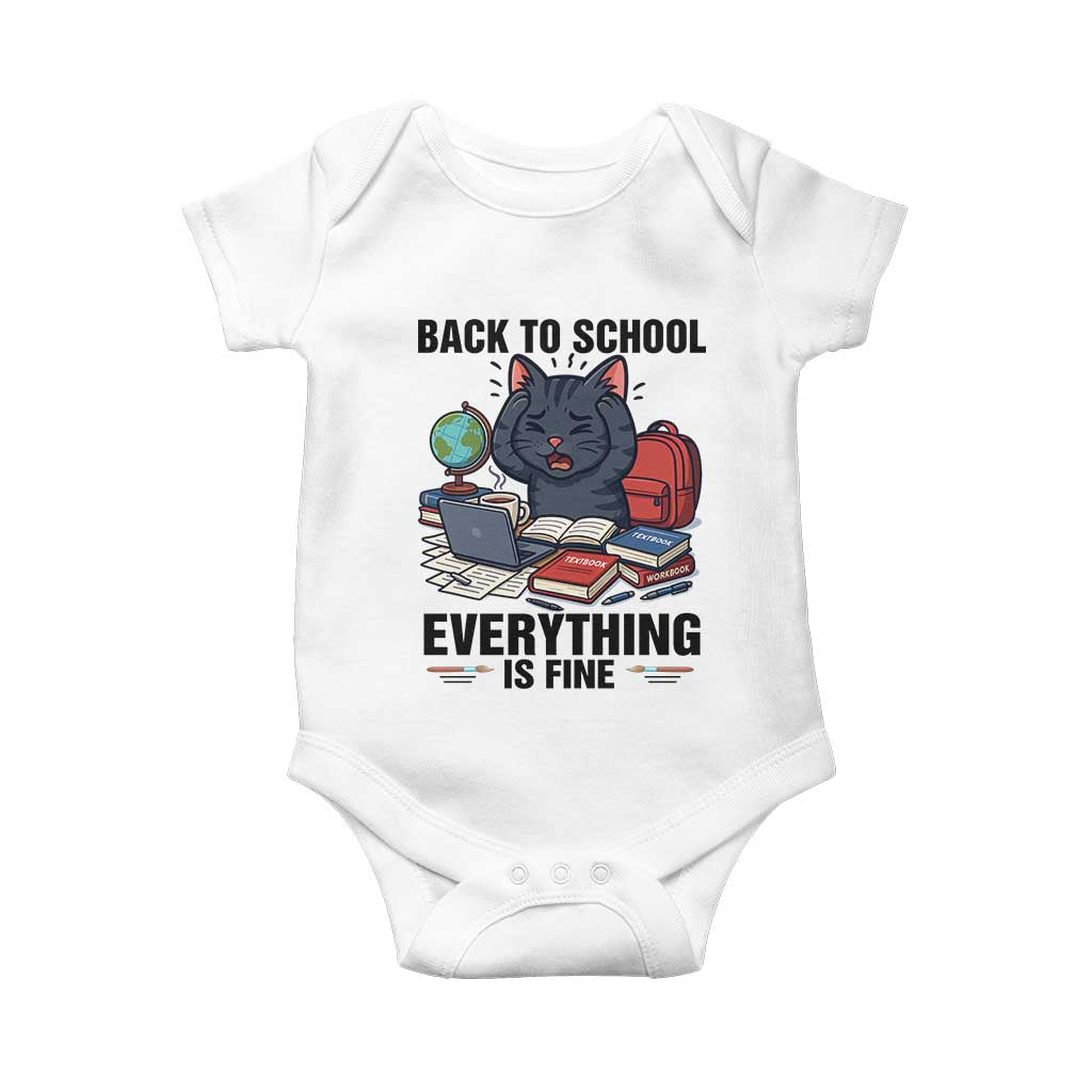 Funny Black Cat Baby Onesie Back To School Everything Is Fine - Wonder Print Shop