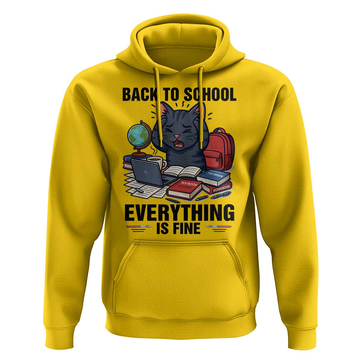 Funny Black Cat Hoodie Back To School Everything Is Fine - Wonder Print Shop