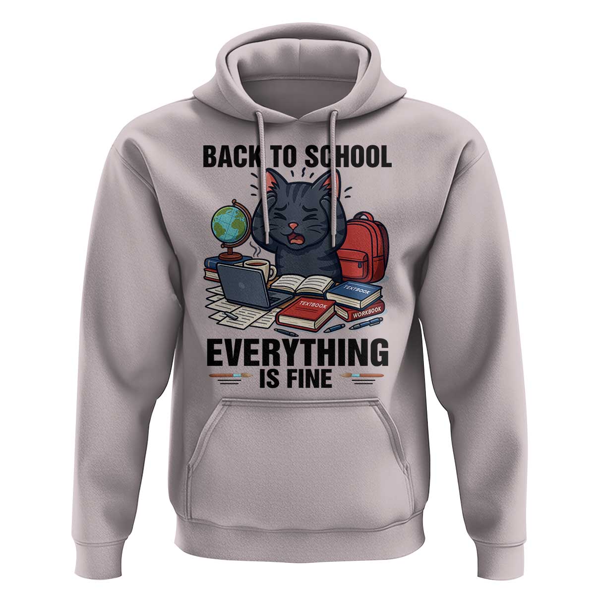Funny Black Cat Hoodie Back To School Everything Is Fine - Wonder Print Shop