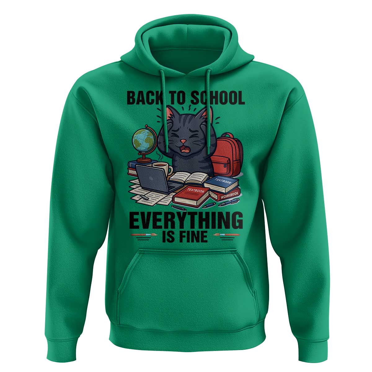 Funny Black Cat Hoodie Back To School Everything Is Fine - Wonder Print Shop