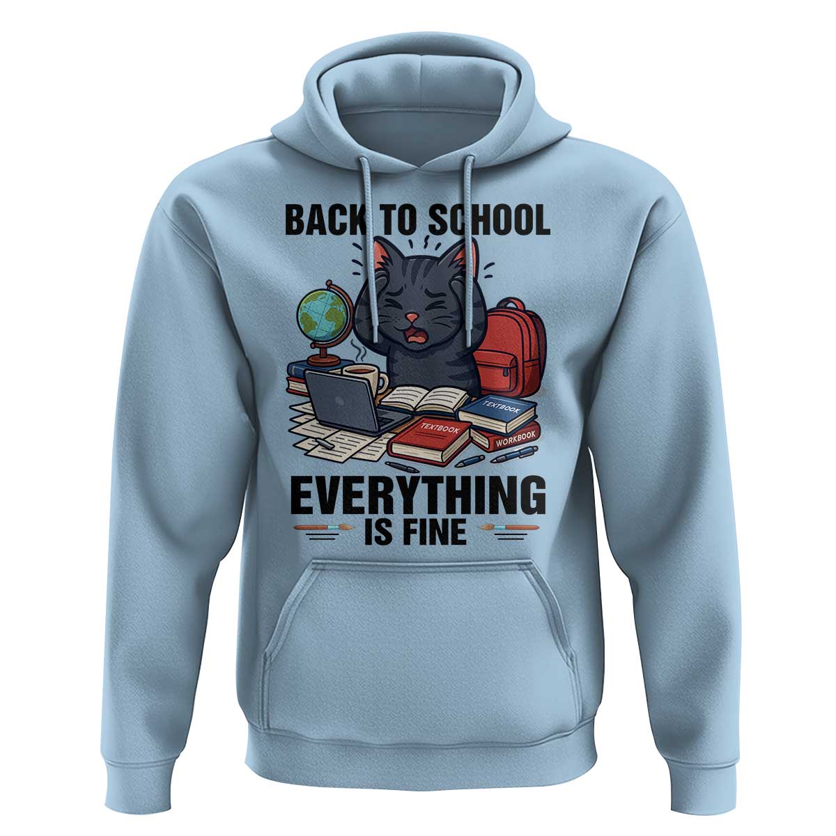 Funny Black Cat Hoodie Back To School Everything Is Fine - Wonder Print Shop