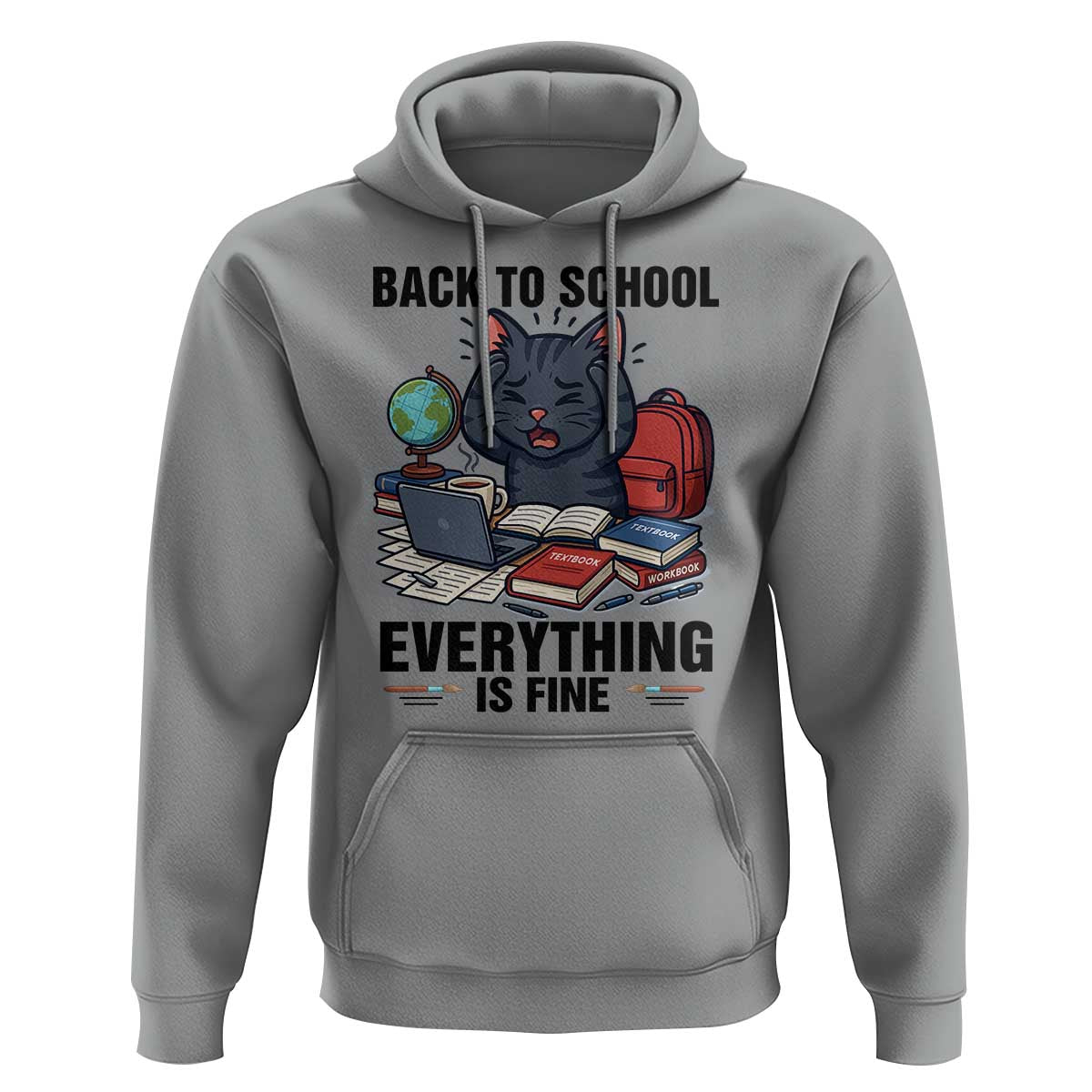 Funny Black Cat Hoodie Back To School Everything Is Fine - Wonder Print Shop