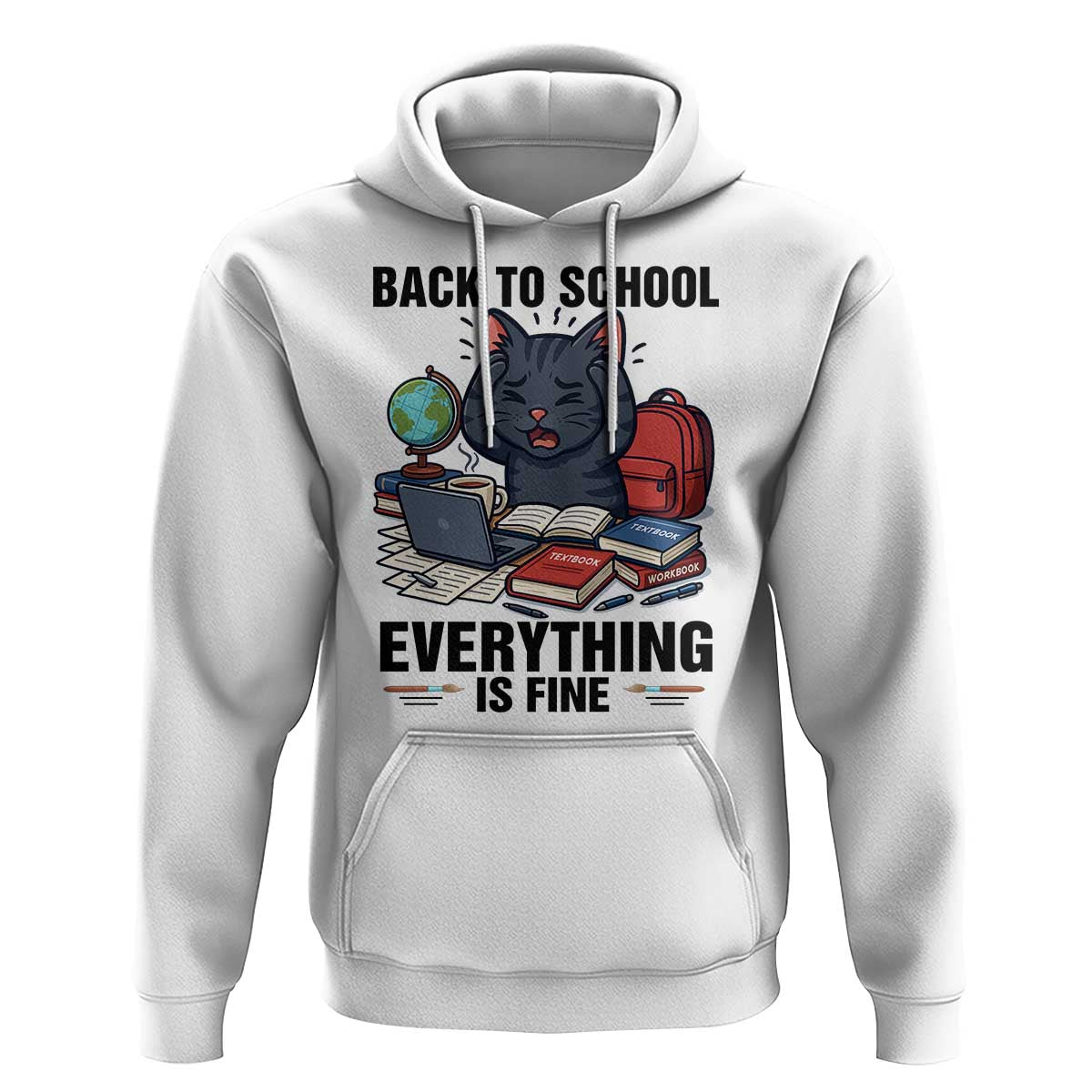 Funny Black Cat Hoodie Back To School Everything Is Fine - Wonder Print Shop