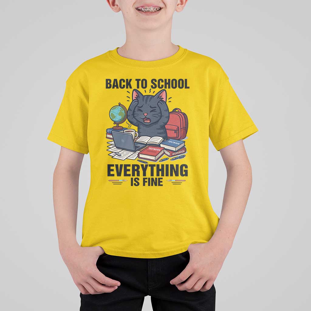 Funny Black Cat T Shirt For Kid Back To School Everything Is Fine - Wonder Print Shop