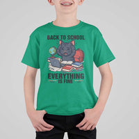 Funny Black Cat T Shirt For Kid Back To School Everything Is Fine - Wonder Print Shop