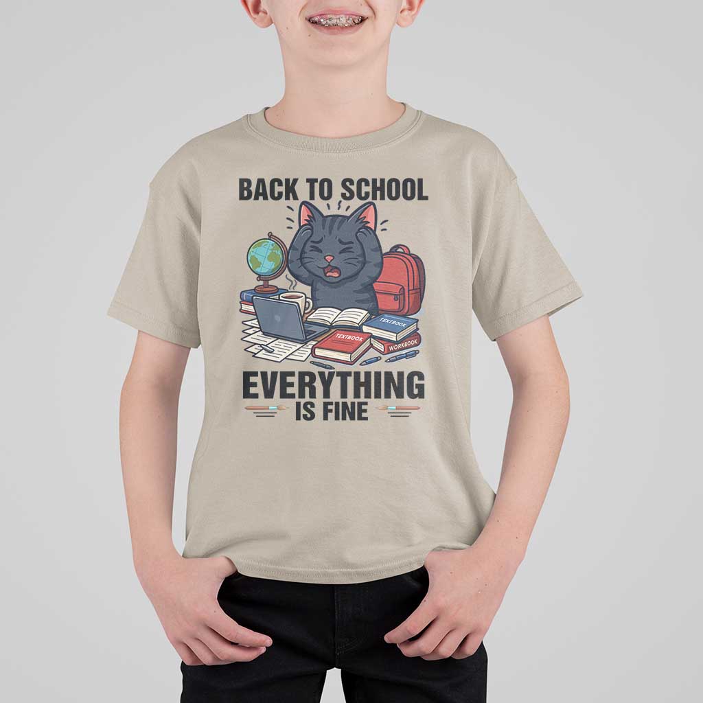Funny Black Cat T Shirt For Kid Back To School Everything Is Fine - Wonder Print Shop