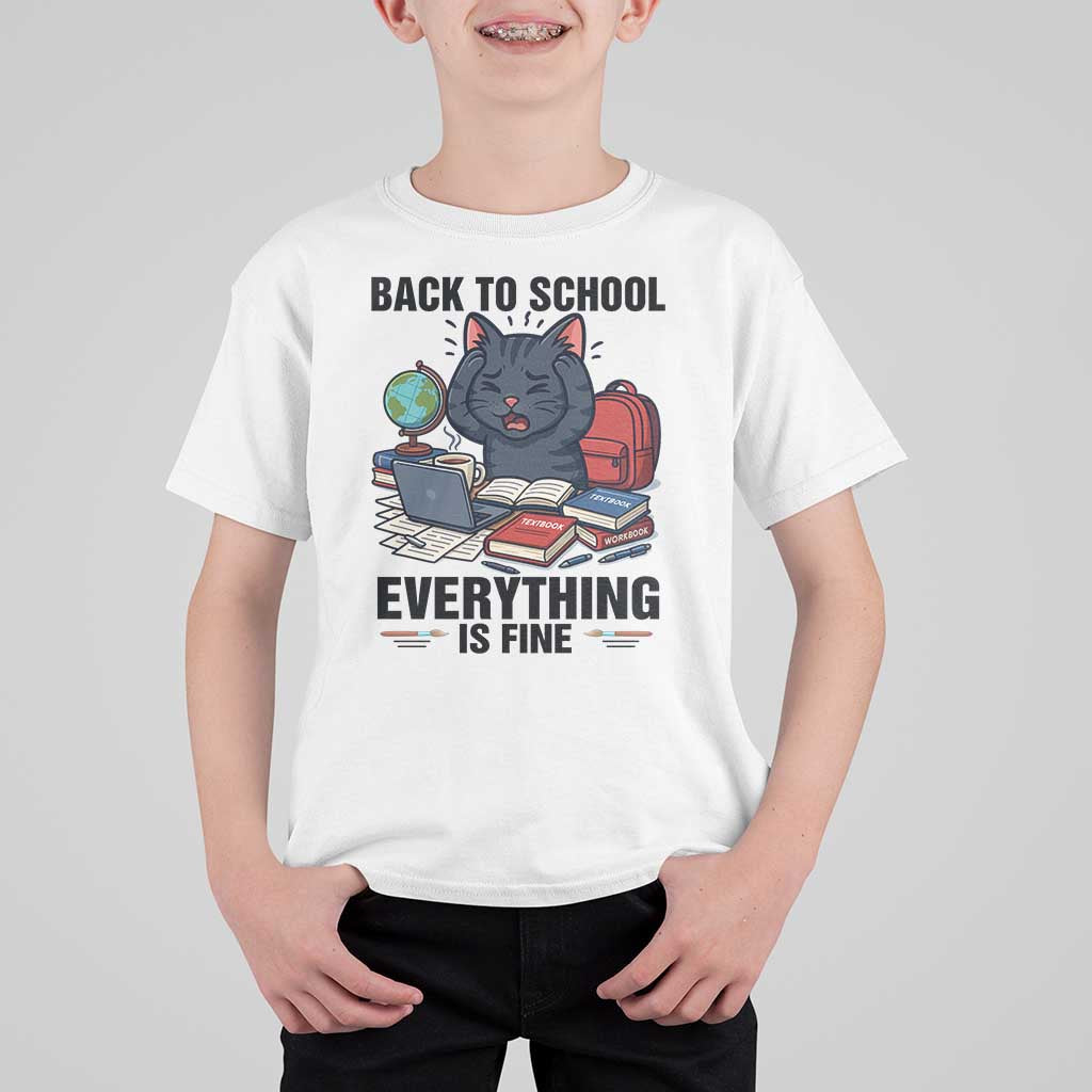 Funny Black Cat T Shirt For Kid Back To School Everything Is Fine - Wonder Print Shop
