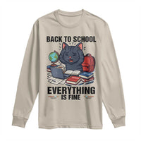 Funny Black Cat Long Sleeve Shirt Back To School Everything Is Fine - Wonder Print Shop