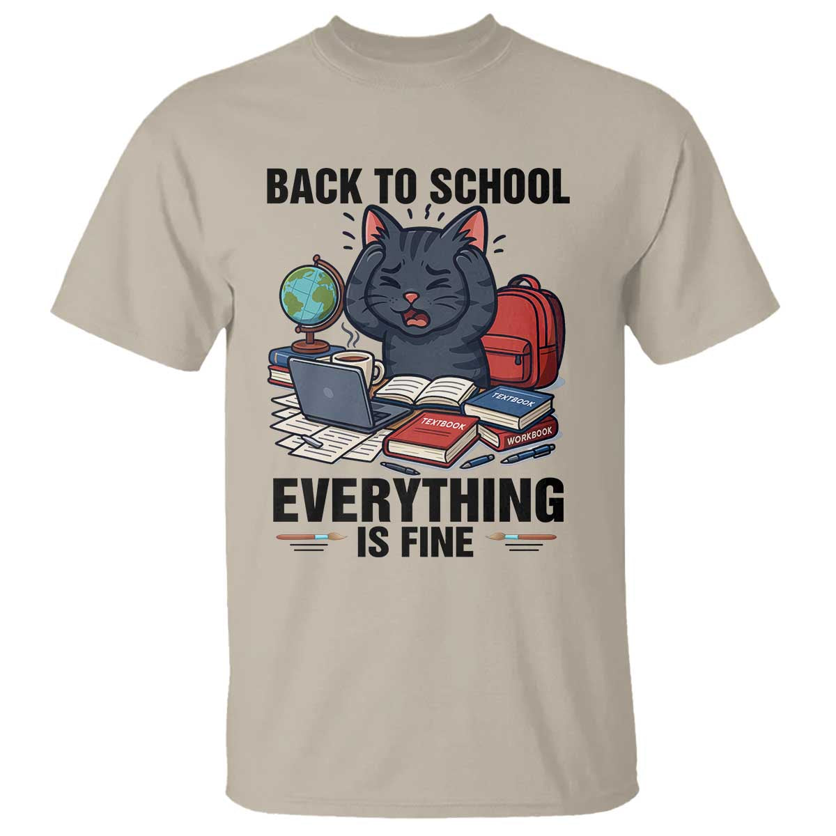Funny Black Cat T Shirt Back To School Everything Is Fine - Wonder Print Shop