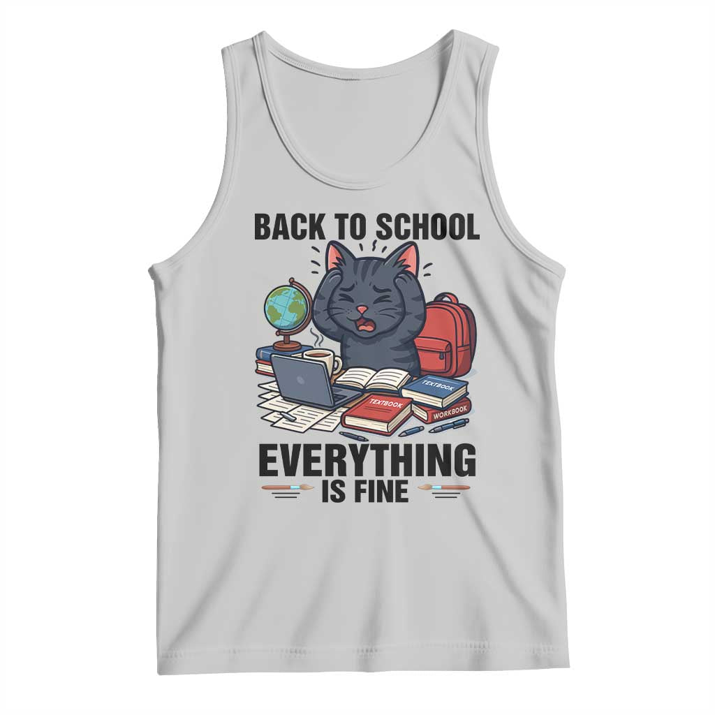 Funny Black Cat Tank Top Back To School Everything Is Fine - Wonder Print Shop