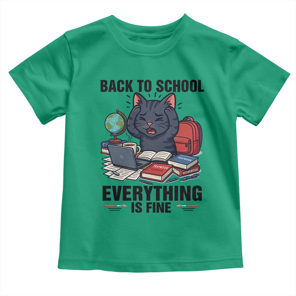 Funny Black Cat Toddler T Shirt Back To School Everything Is Fine - Wonder Print Shop