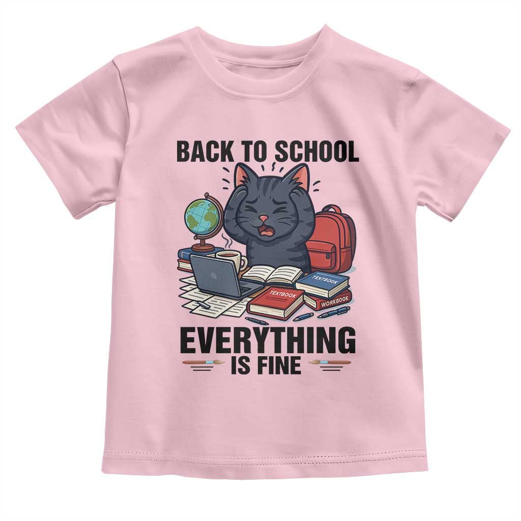 Funny Black Cat Toddler T Shirt Back To School Everything Is Fine - Wonder Print Shop