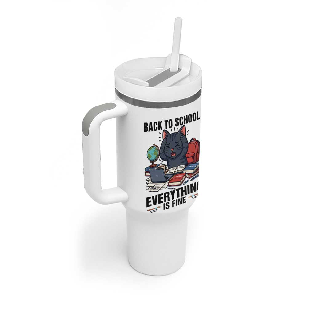 Funny Black Cat Tumbler With Handle Back To School Everything Is Fine