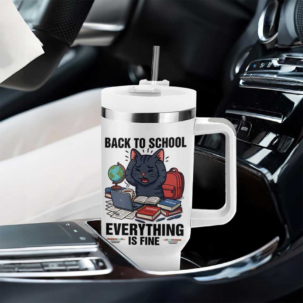 Funny Black Cat Tumbler With Handle Back To School Everything Is Fine