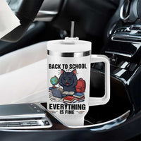 Funny Black Cat Tumbler With Handle Back To School Everything Is Fine