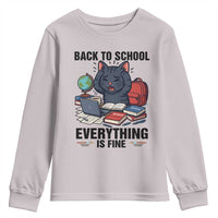 Funny Black Cat Youth Sweatshirt Back To School Everything Is Fine - Wonder Print Shop