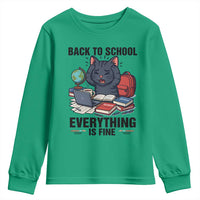Funny Black Cat Youth Sweatshirt Back To School Everything Is Fine - Wonder Print Shop