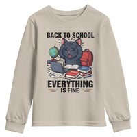 Funny Black Cat Youth Sweatshirt Back To School Everything Is Fine - Wonder Print Shop