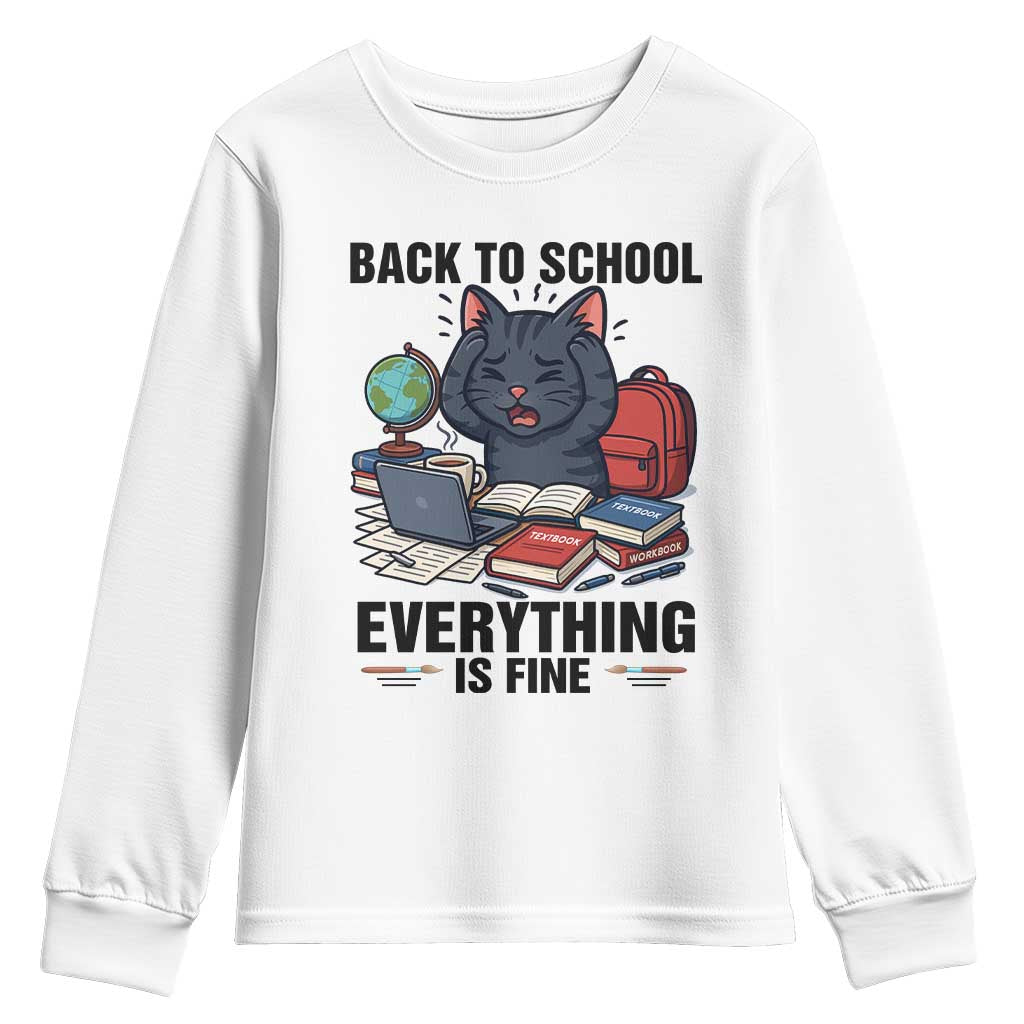 Funny Black Cat Youth Sweatshirt Back To School Everything Is Fine - Wonder Print Shop