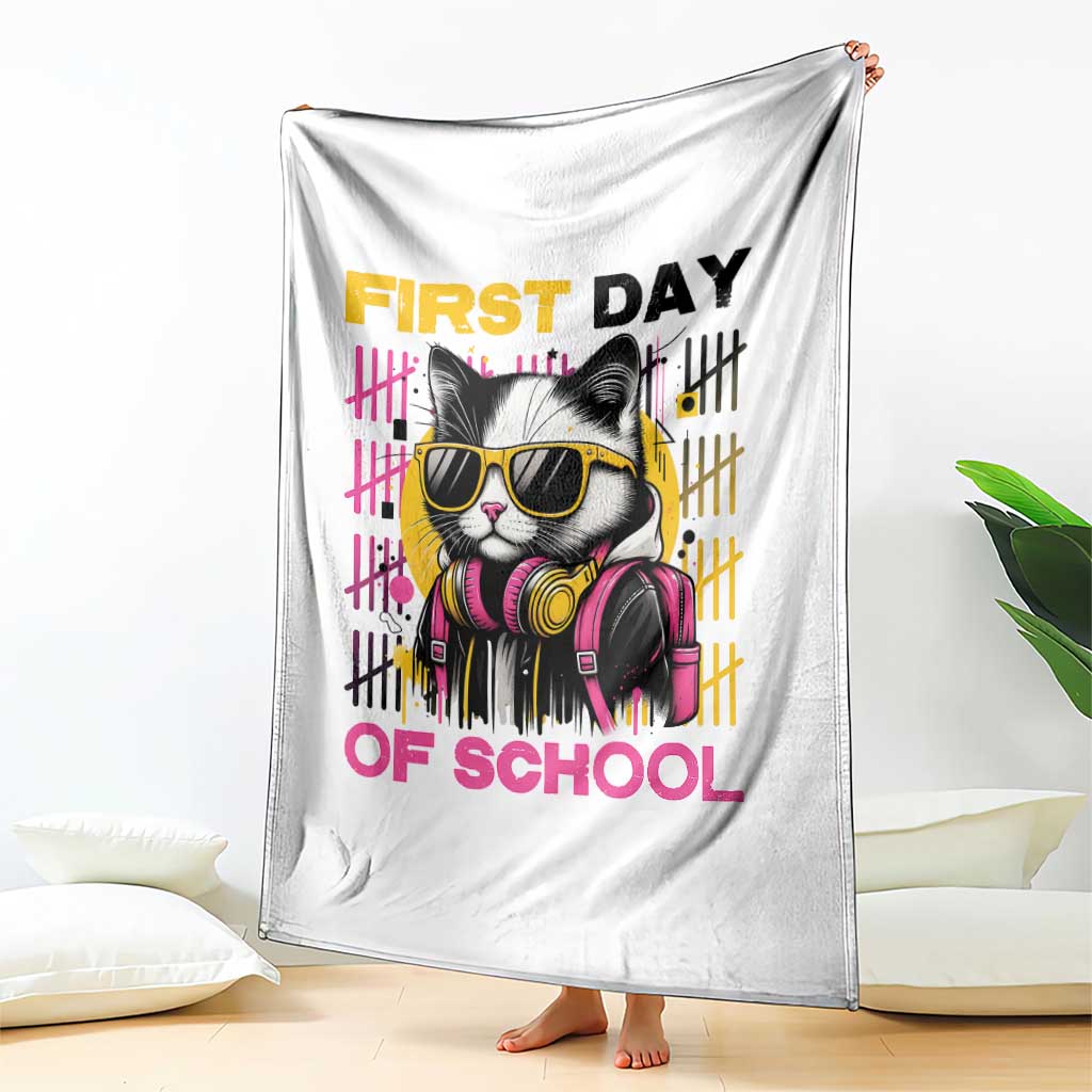 Funny Cat First Day Of School Throw Blanket Back To School Gift For Kids - Wonder Print Shop