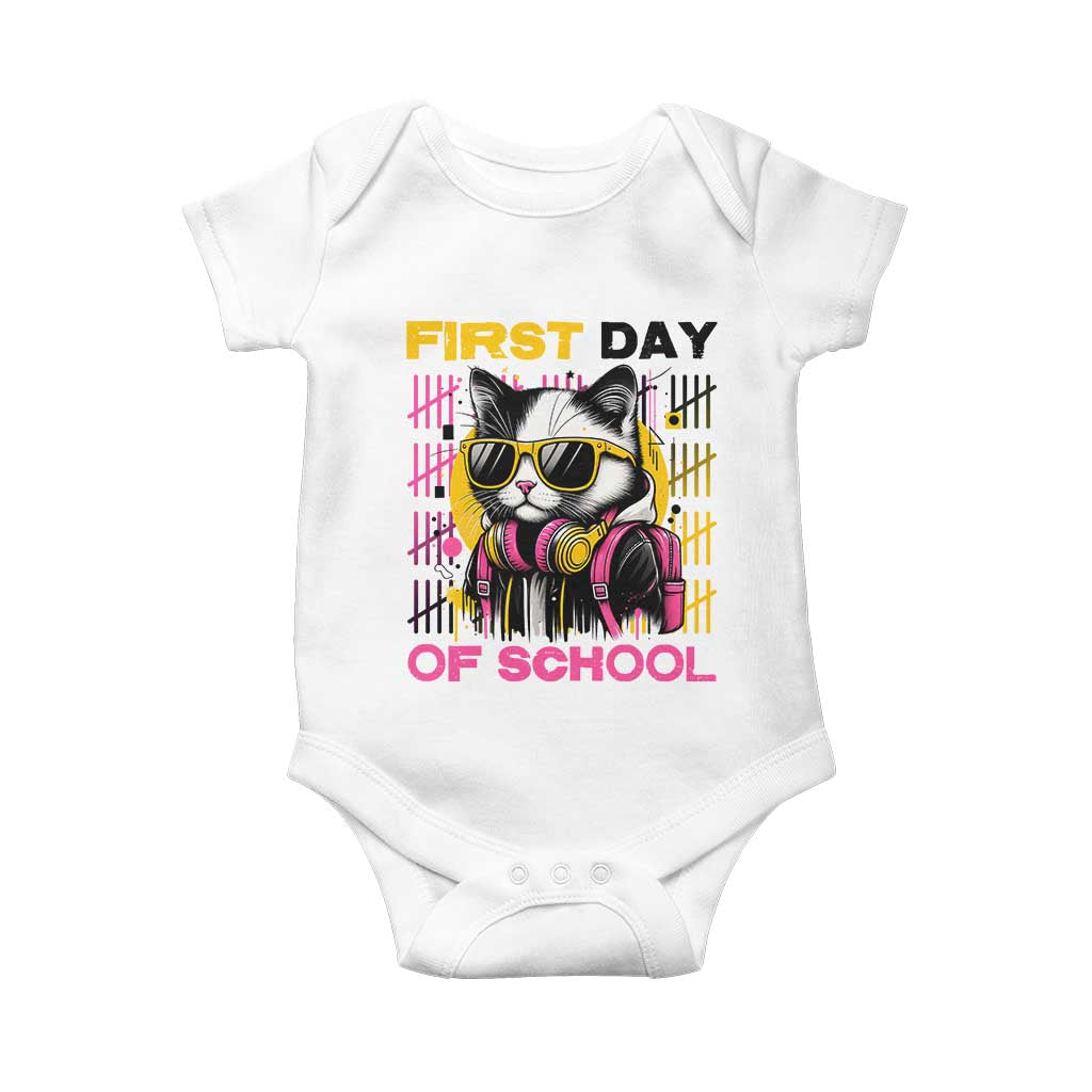 Funny Cat First Day Of School Baby Onesie Back To School Gift For Kids - Wonder Print Shop
