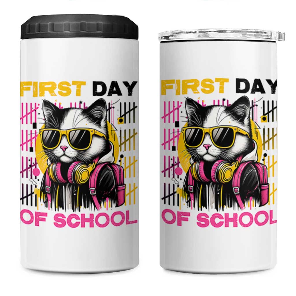 Funny Cat First Day Of School 4 in 1 Can Cooler Tumbler Back To School Gift For Kids