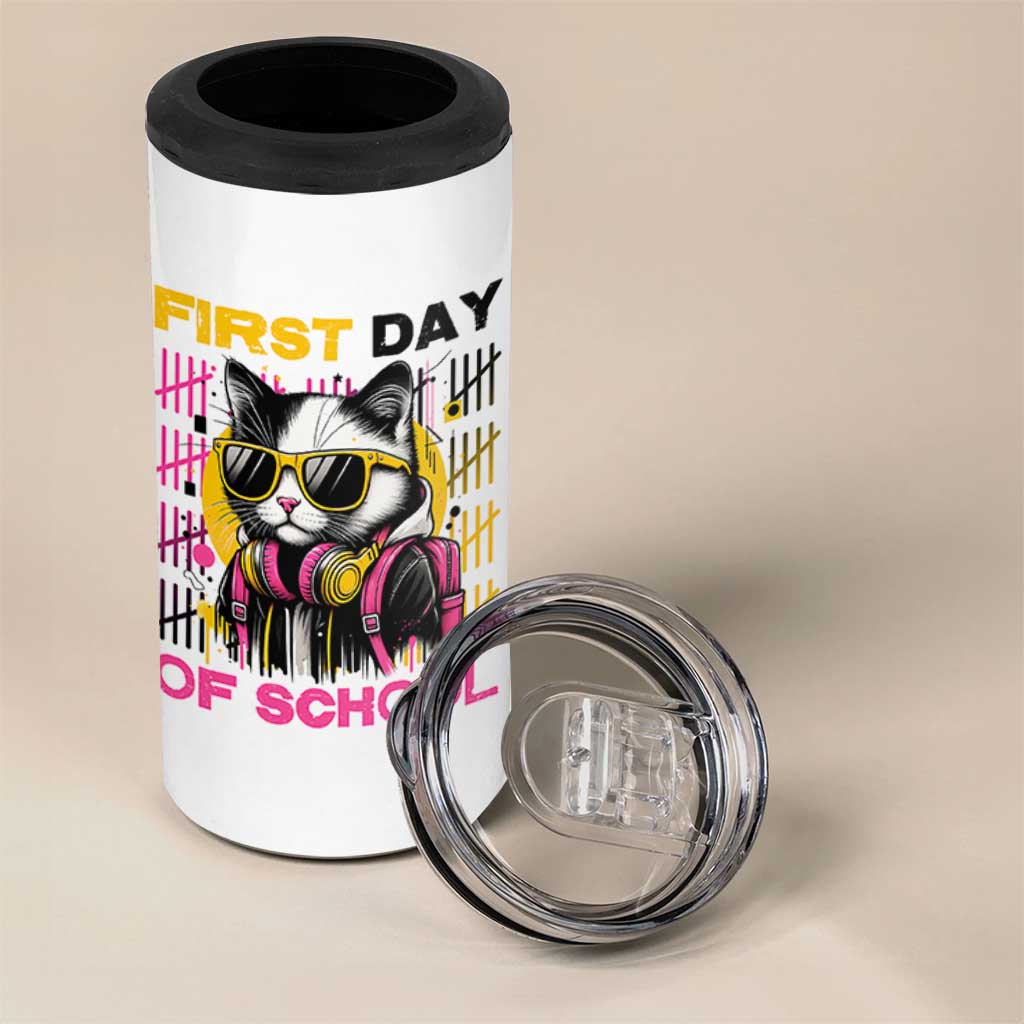 Funny Cat First Day Of School 4 in 1 Can Cooler Tumbler Back To School Gift For Kids
