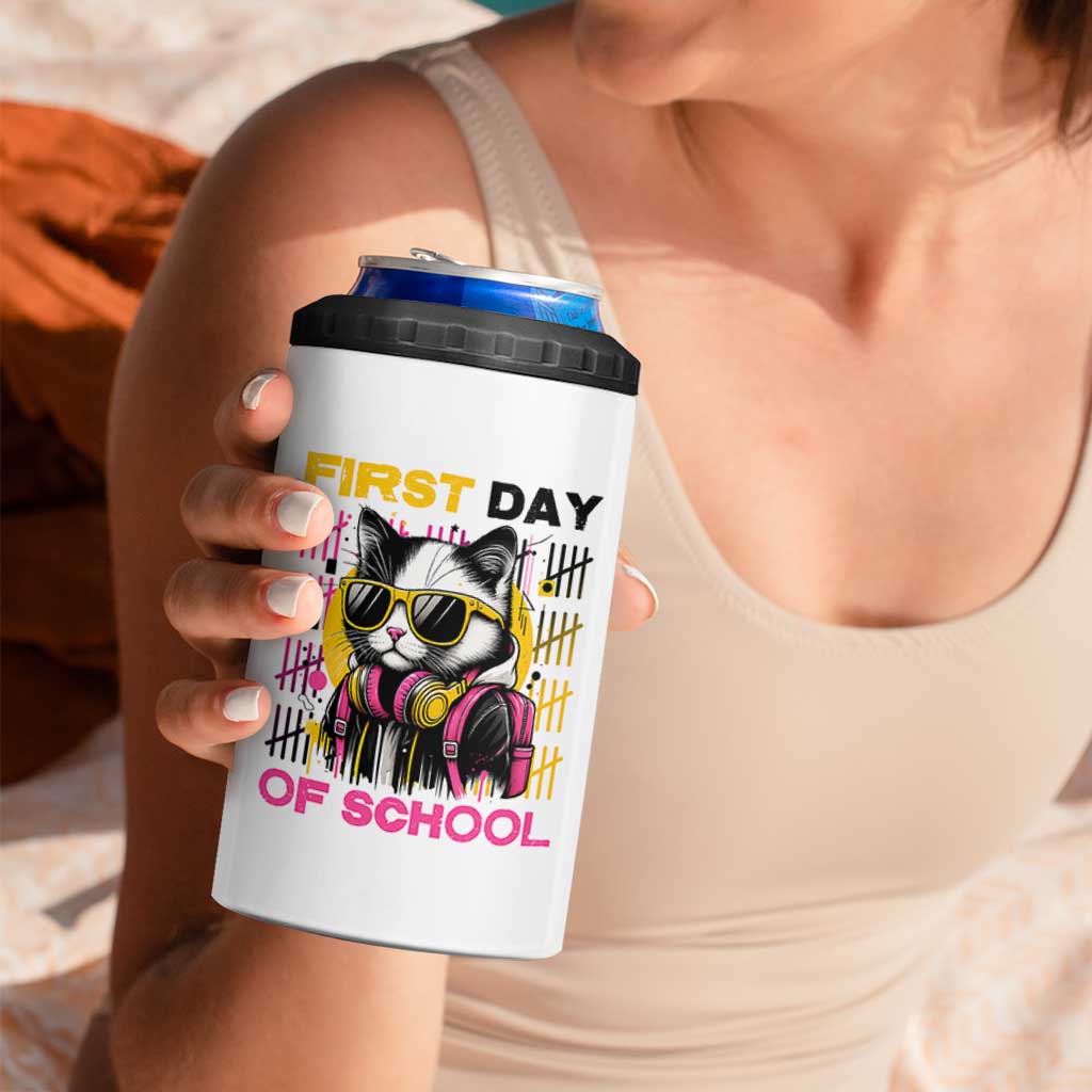 Funny Cat First Day Of School 4 in 1 Can Cooler Tumbler Back To School Gift For Kids