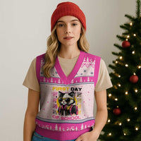 Funny Cat First Day Of School V-Neck Knit Sweater Vest Back To School Gift For Kids - Wonder Print Shop