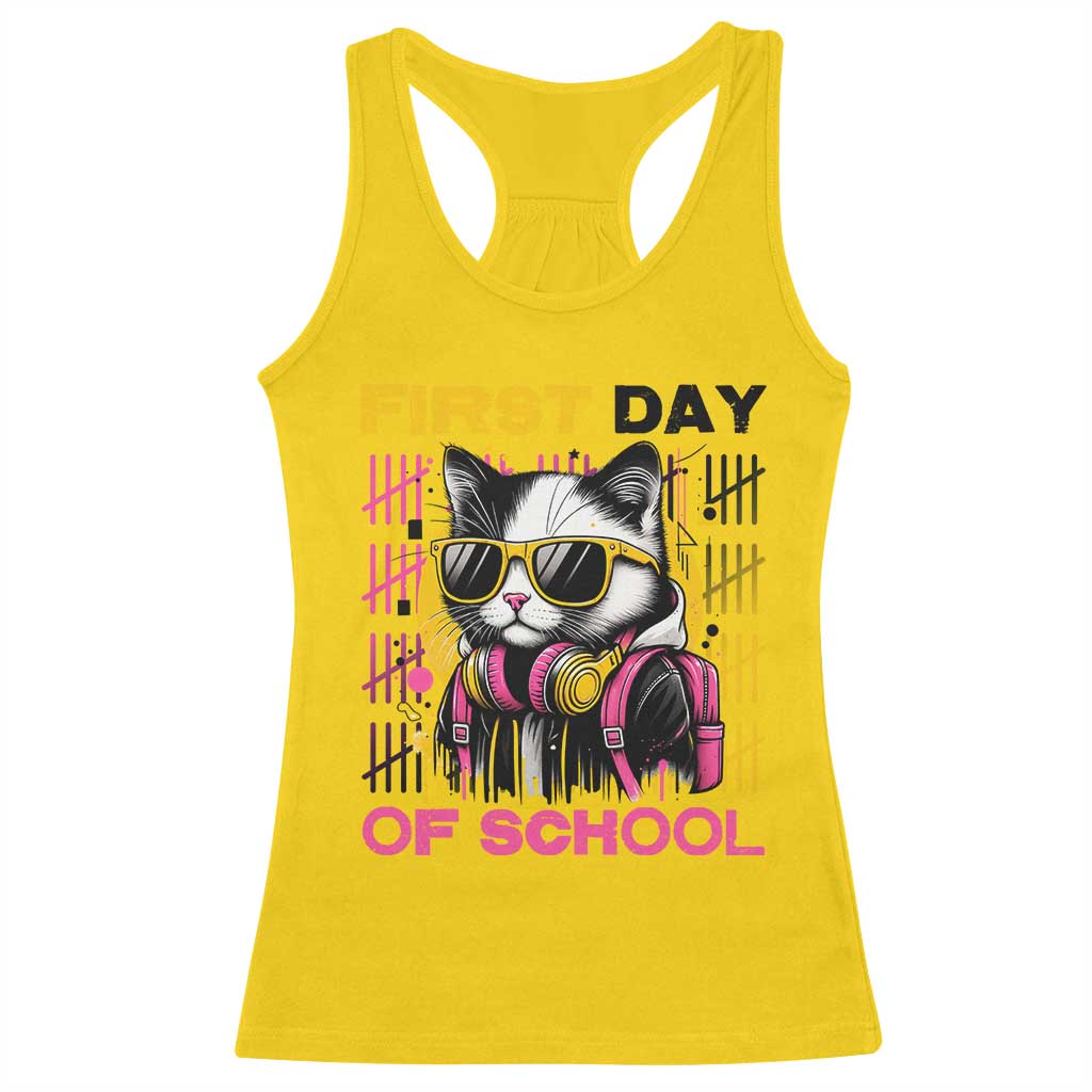 Funny Cat First Day Of School Racerback Tank Top Back To School Gift For Kids - Wonder Print Shop