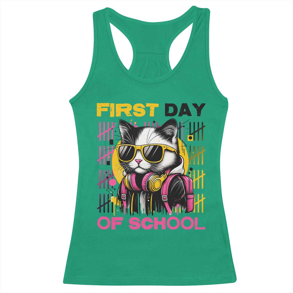 Funny Cat First Day Of School Racerback Tank Top Back To School Gift For Kids - Wonder Print Shop