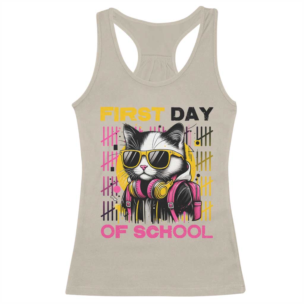 Funny Cat First Day Of School Racerback Tank Top Back To School Gift For Kids - Wonder Print Shop