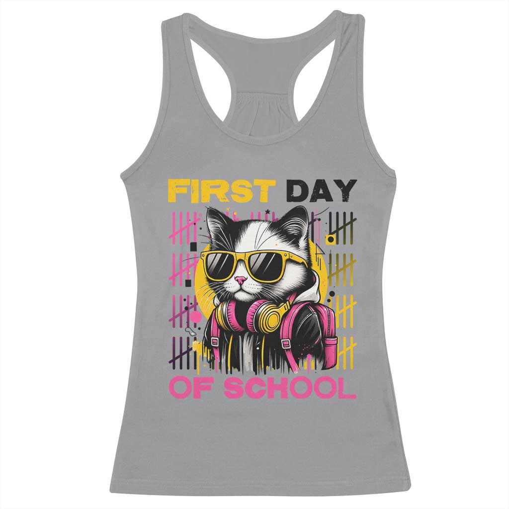 Funny Cat First Day Of School Racerback Tank Top Back To School Gift For Kids - Wonder Print Shop
