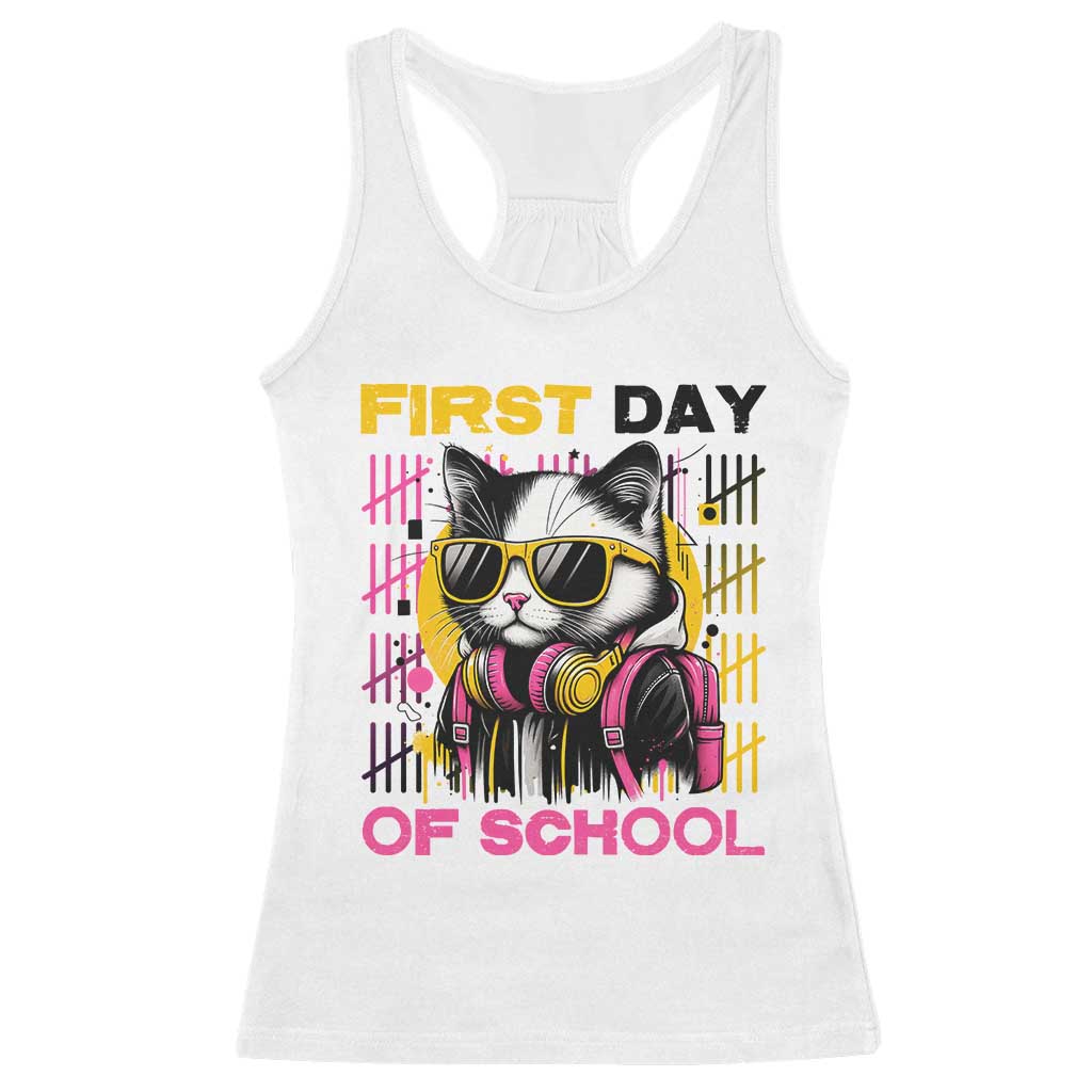 Funny Cat First Day Of School Racerback Tank Top Back To School Gift For Kids - Wonder Print Shop