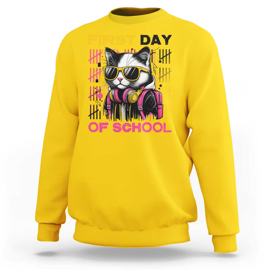 Funny Cat First Day Of School Sweatshirt Back To School Gift For Kids - Wonder Print Shop
