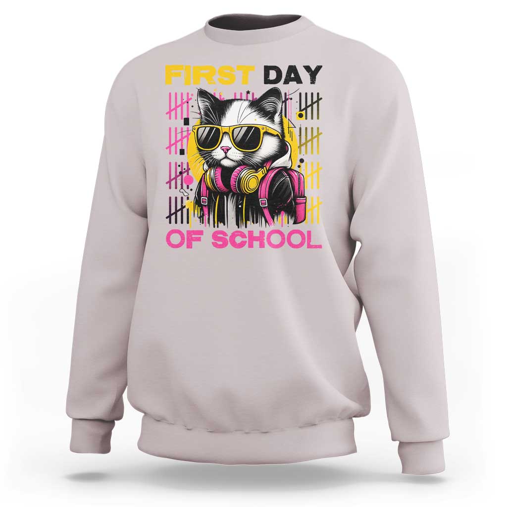 Funny Cat First Day Of School Sweatshirt Back To School Gift For Kids - Wonder Print Shop