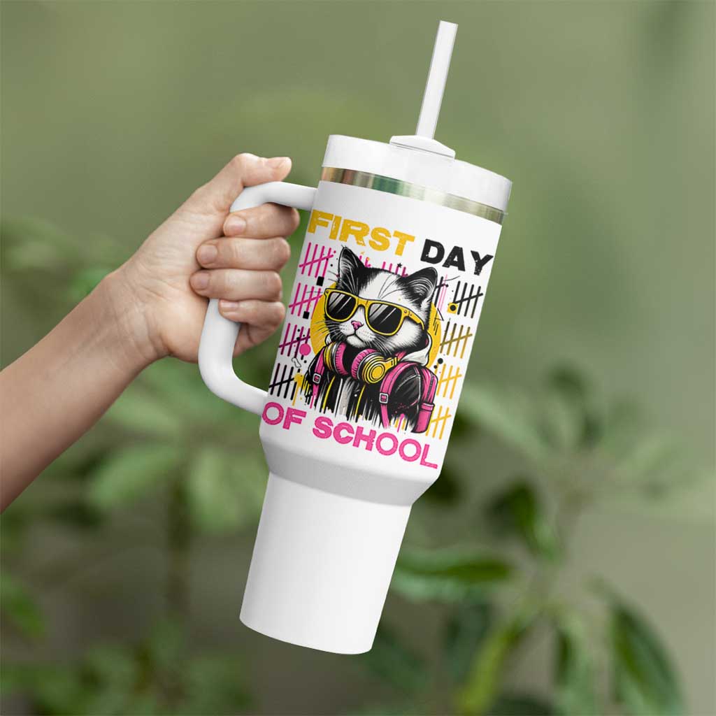 Funny Cat First Day Of School Tumbler With Handle Back To School Gift For Kids
