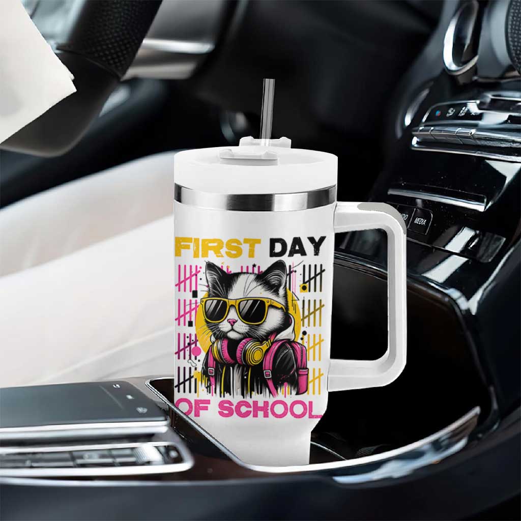 Funny Cat First Day Of School Tumbler With Handle Back To School Gift For Kids