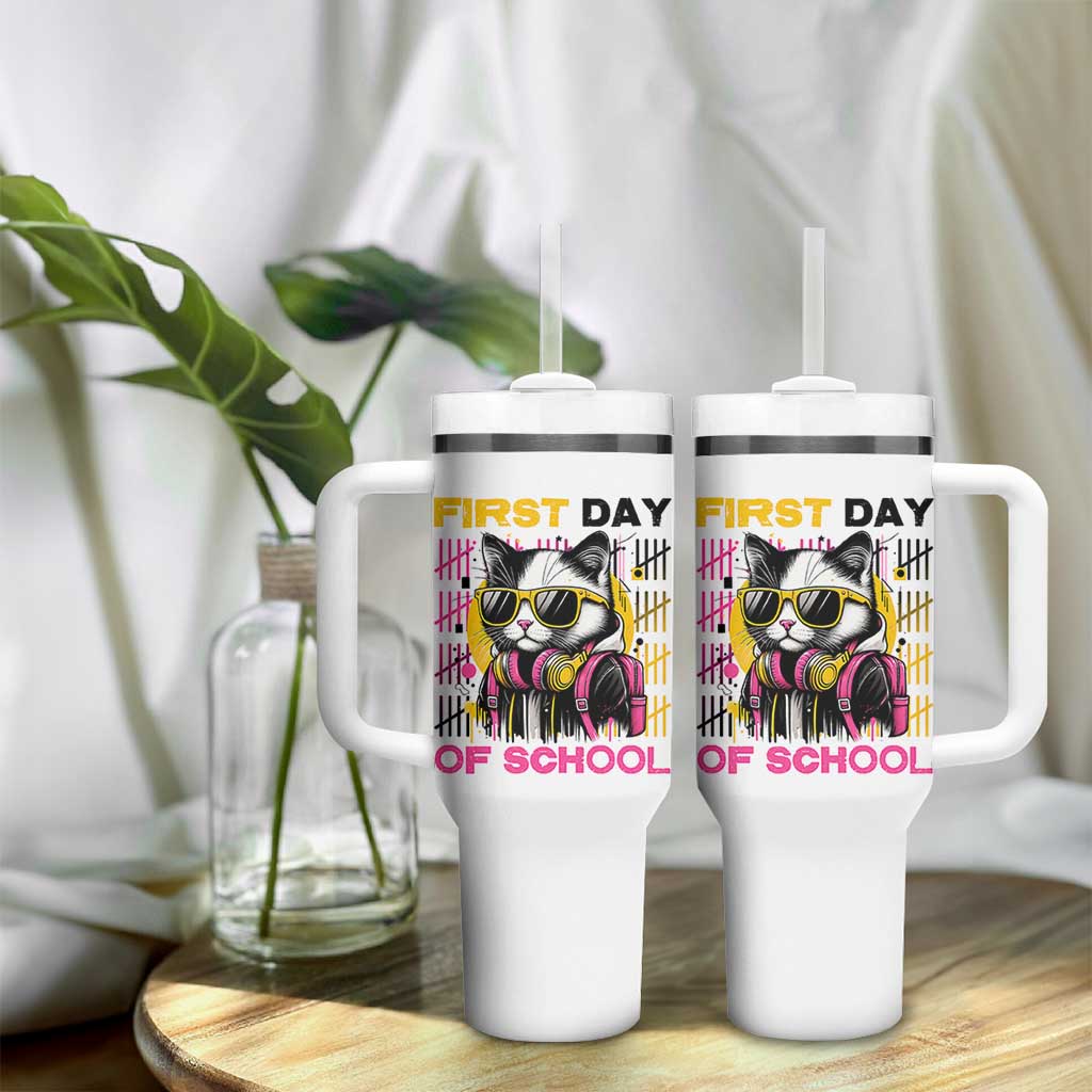 Funny Cat First Day Of School Tumbler With Handle Back To School Gift For Kids