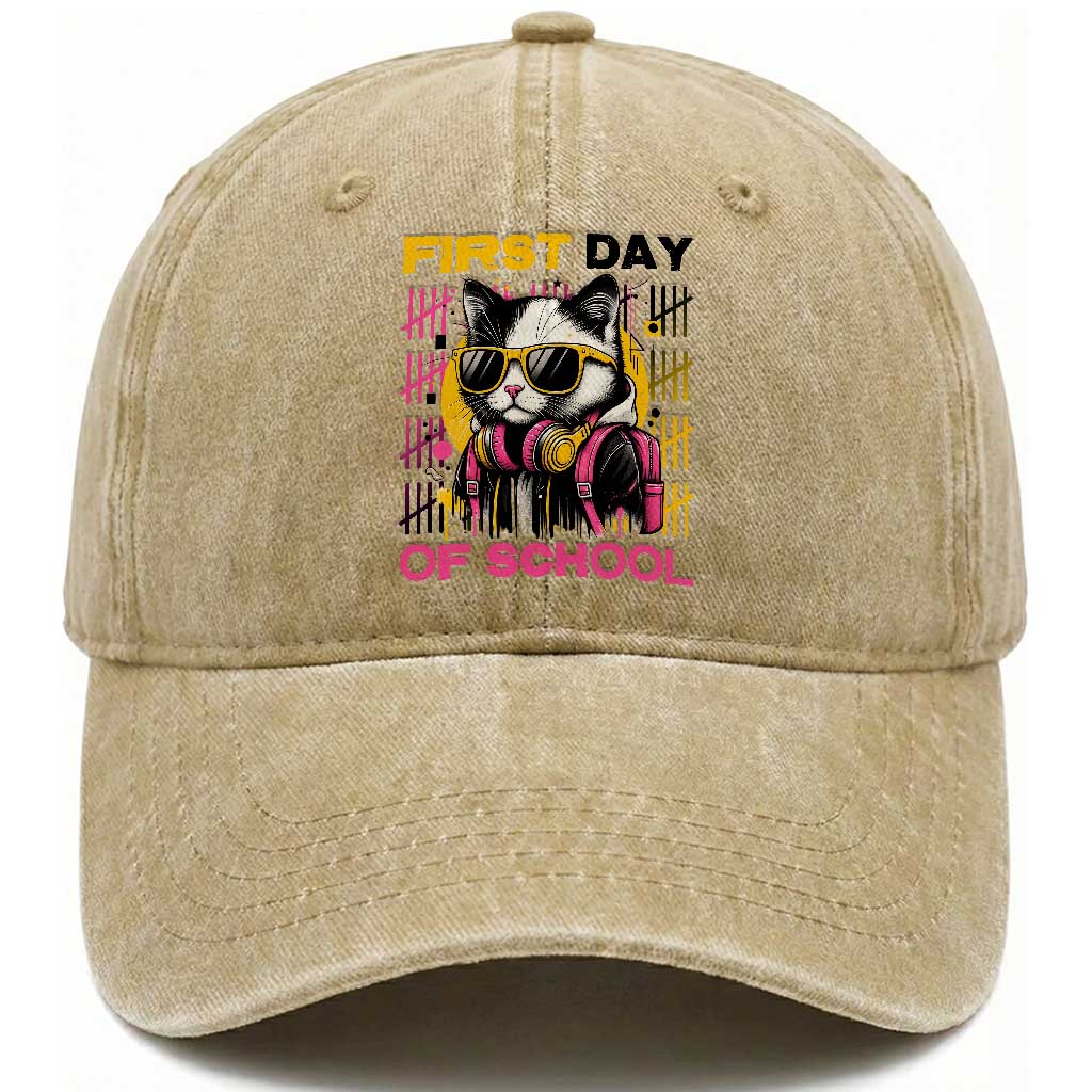 Funny Cat First Day Of School Washed Cotton Baseball Cap Back To School Gift For Kids