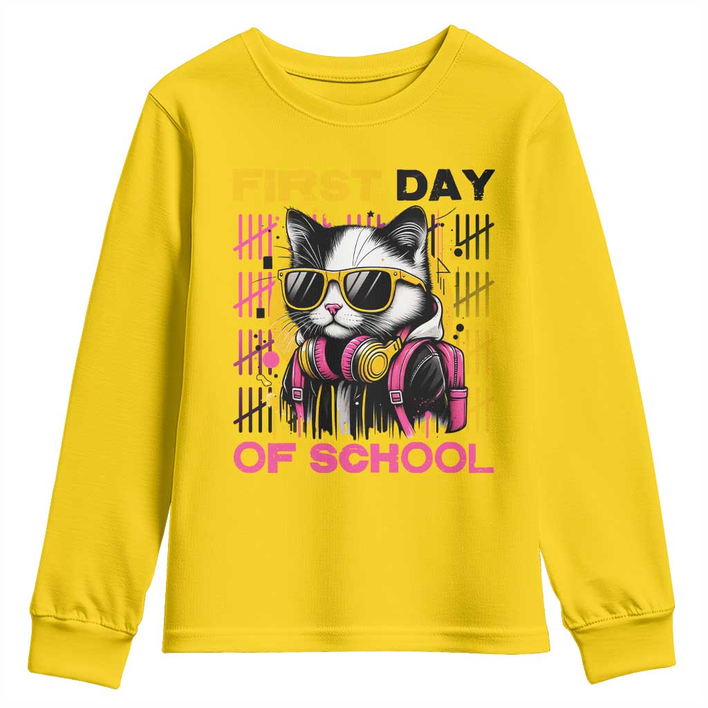 Funny Cat First Day Of School Youth Sweatshirt Back To School Gift For Kids - Wonder Print Shop