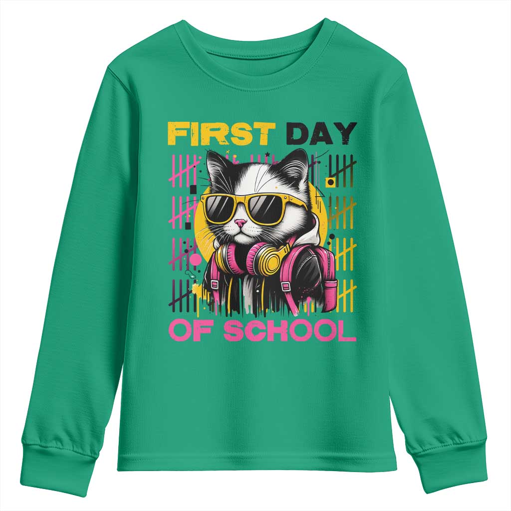 Funny Cat First Day Of School Youth Sweatshirt Back To School Gift For Kids - Wonder Print Shop